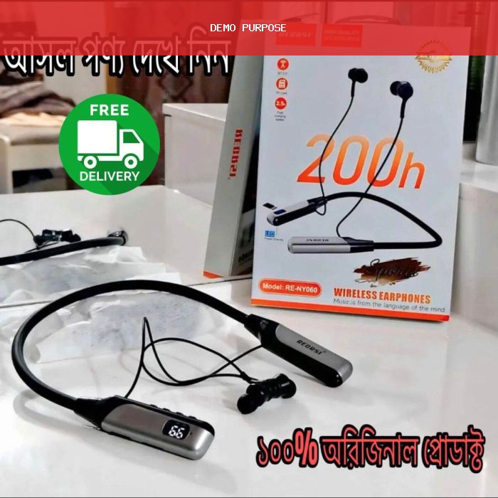 Regrsi wireless Neckband Bluetooth Earphone RE-NY060 Charging becup 200 Hours (Best price) Orginal