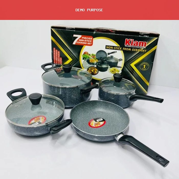 Kiam Non Stick 7 Pcs Cookware Set For Superior Release -1Pc Casserol, 1Pc Fry pan, 1Pc Karai and 1Pc Milk pan with 3 lids