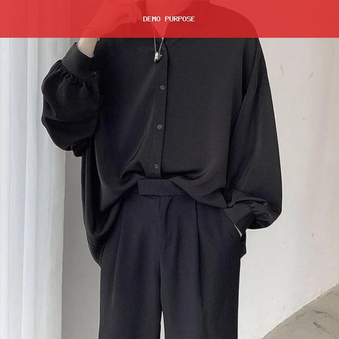 Free Black Tie Long-sleeved Shirts Men Korean Comfortable Blouses Casual Loose Single Breasted Shirt Mens Tshirt Harajuku