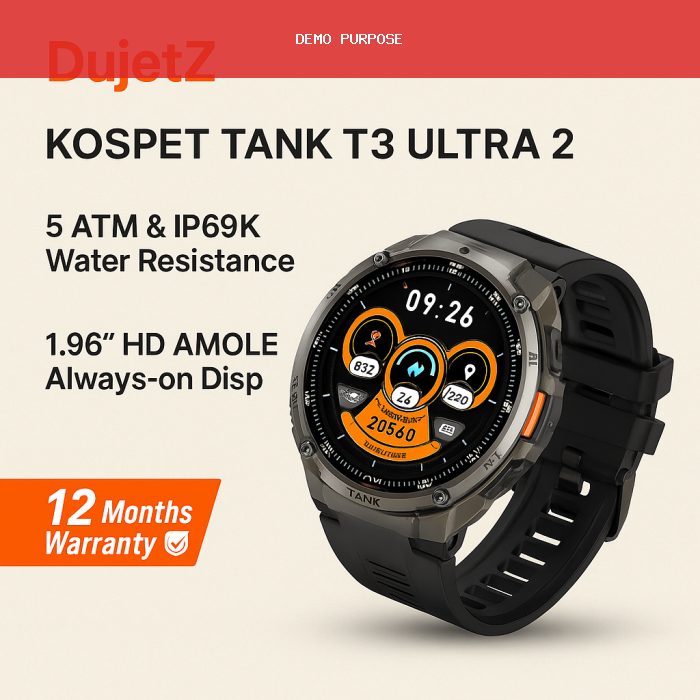 KOSPET TANK Smart Watch for Men Silicone Strap Sport Digital Style Black/Silver Model T3 ULTRA 2 IP69K
