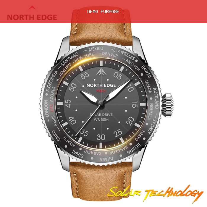 NORTH EDGE 2024 MACH Solar Power Quartz watch Men Waterproof 50M Men's Pilot Sports Wristwatches Luminous Enviormentally Clock