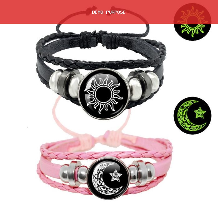 2pcs/set Sun and Moon Lovers Leather Bracelet Punk Multi-Layered Beaded Braided Adjustable Bracelet Set For Couple Jewelry